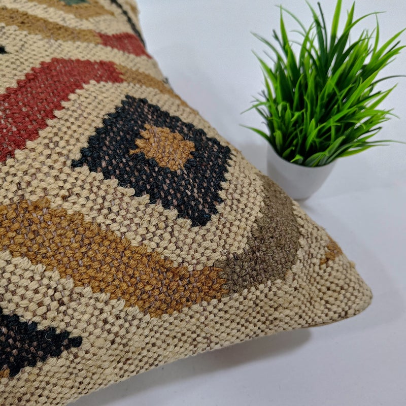 Trade Star Decorative Kilim Pillow Cover Indian Jute Cushion Case 70% Jute 30% Wool Throw Pillow Sham for Outdoor Handwoven Rug Pillow Case 18x18 Boho Home Decor Vintage Cushion Cover - Image 2